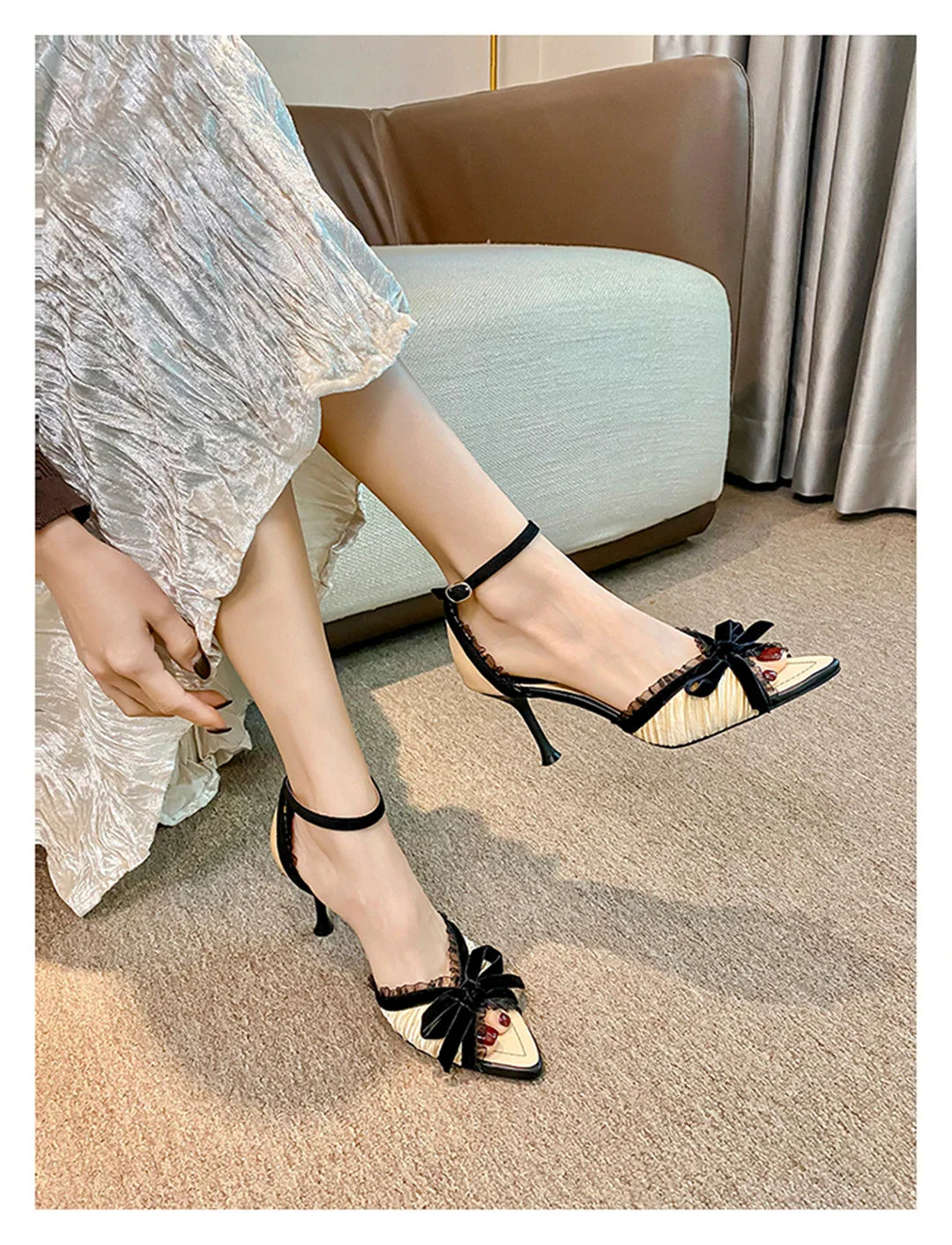 Fancy Bow Pointed Toe Heel Sandals