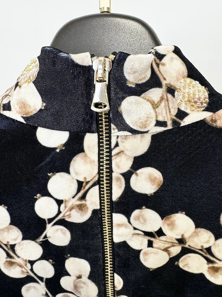 Fruit Printed Mini Velvet Dress