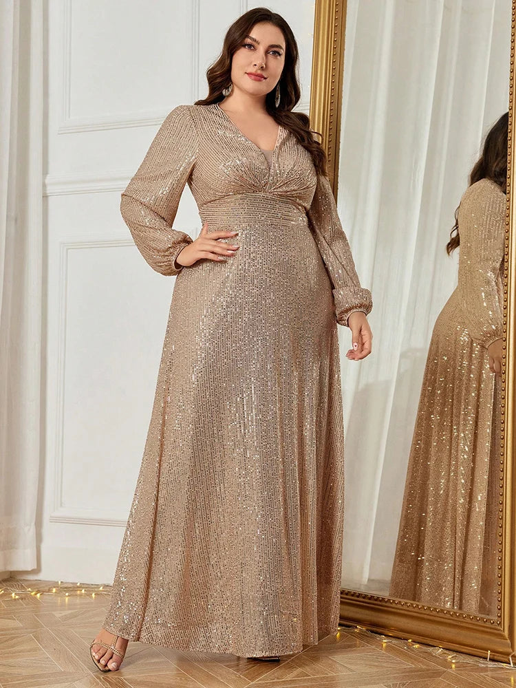 Plus Size V-Neck Formal Maxi Dress