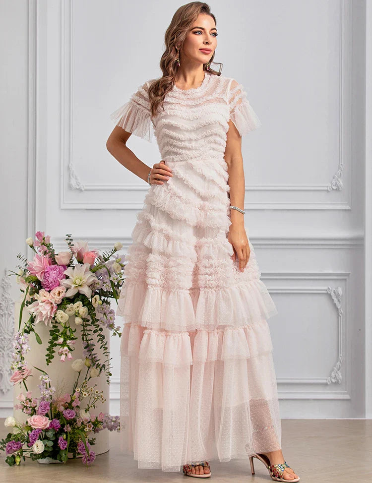 Polka Dot Cascading Ruffle Dress