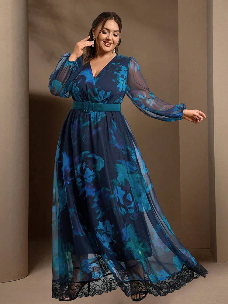 Contrast Lantern Sleeves Maxi Dress