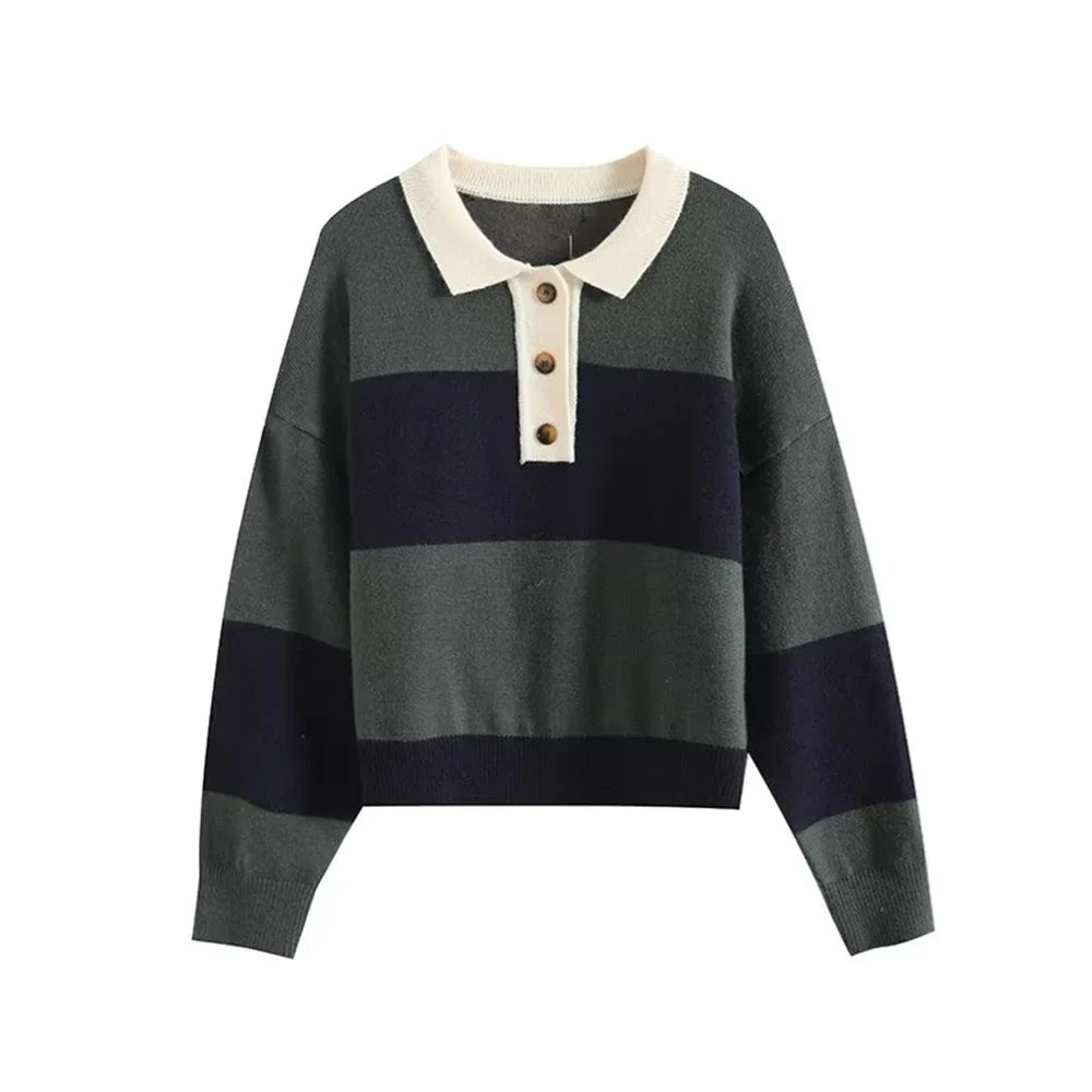Stylish Striped Polo Sweater