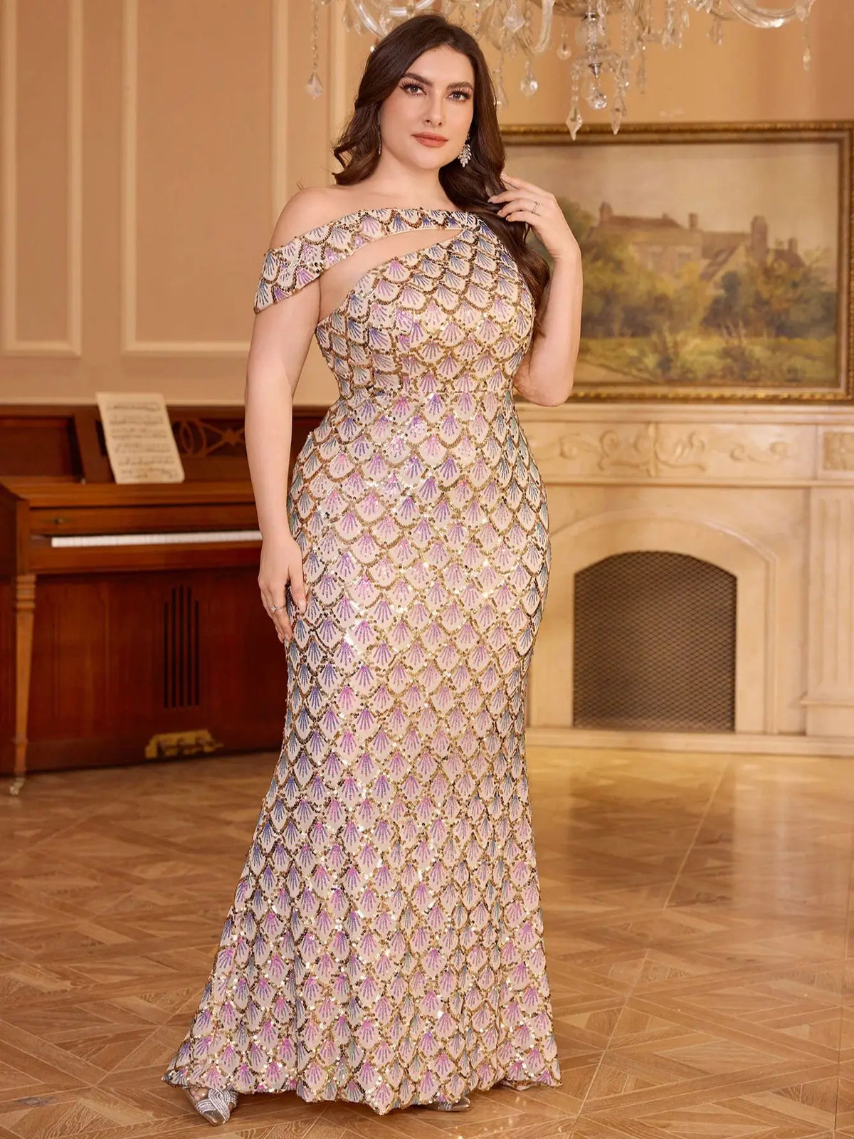 Sophisticated Single Shoulder Glitter Dress