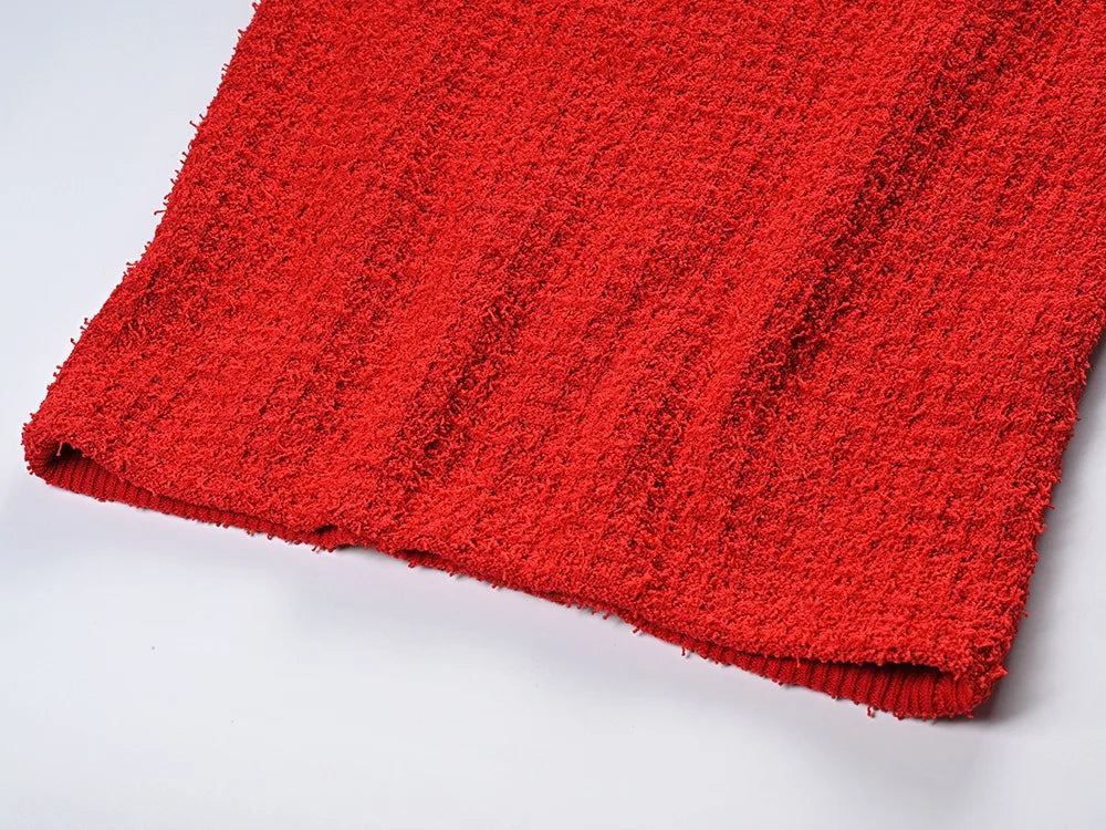 Charming Red Tweed Skirt Set
