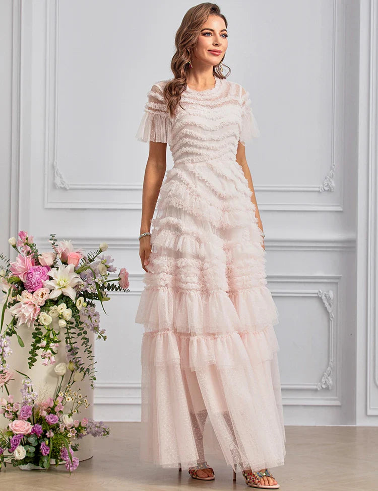 Polka Dot Cascading Ruffle Dress