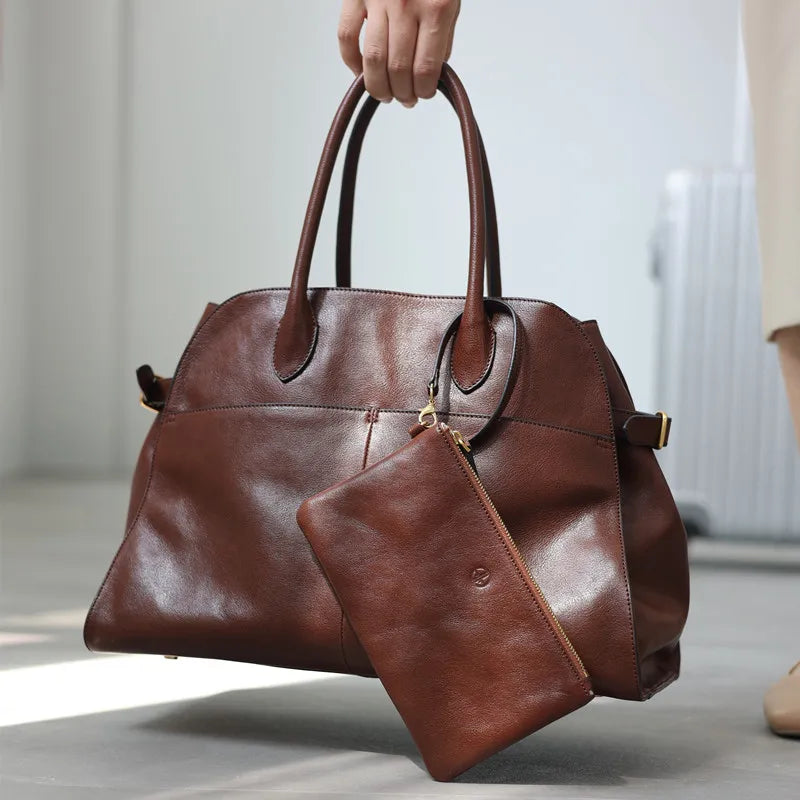 Vintage Cowhide Leather Tote Bag