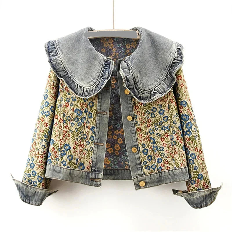 Stylish Embroidered Jacquard Denim Jacket