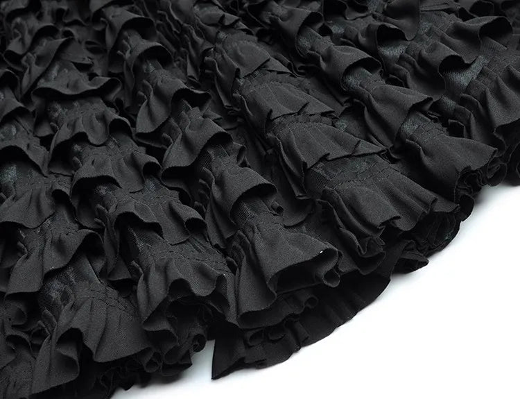 Black Tiered Ruffles Windbreaker Dress
