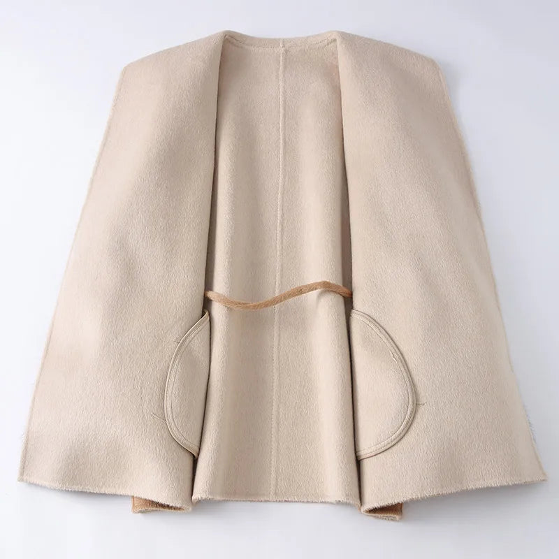 Real Fur Cuff Cashmere Wool Coat
