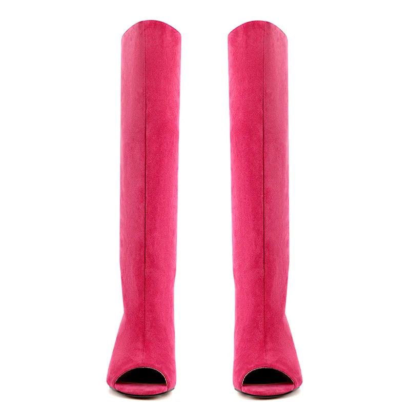 Stylish Flock Peep-Toe Boots