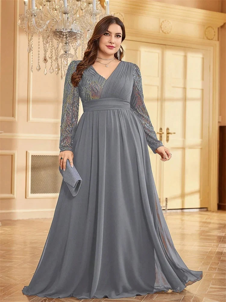 Chiffon Sequin Plus Size Women's Cocktail Party Gown
