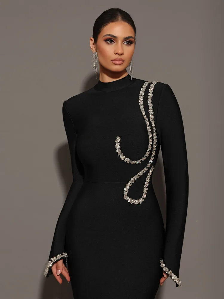 Diamonds Long Sleeves Maxi Dress