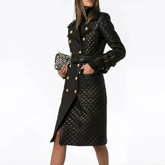 Button-up Belted Sheepskin Leather Trench Coat