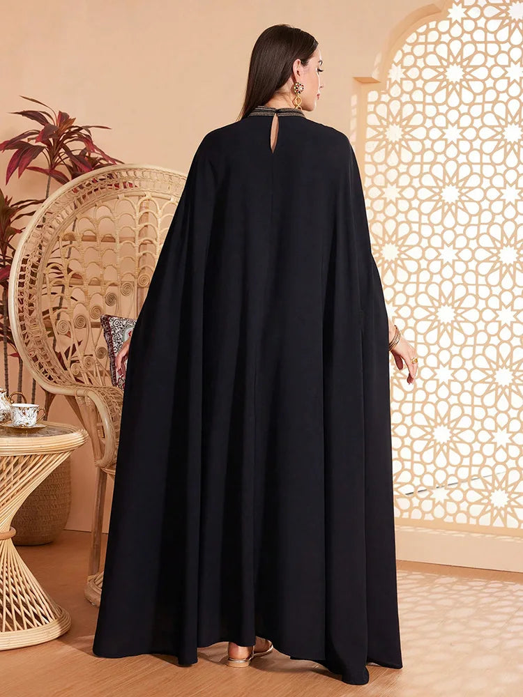 Embroidered Cape Sleeve Maxi Dress