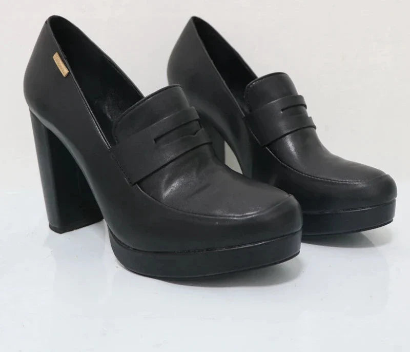 Black Platform Block High Heel Pumps
