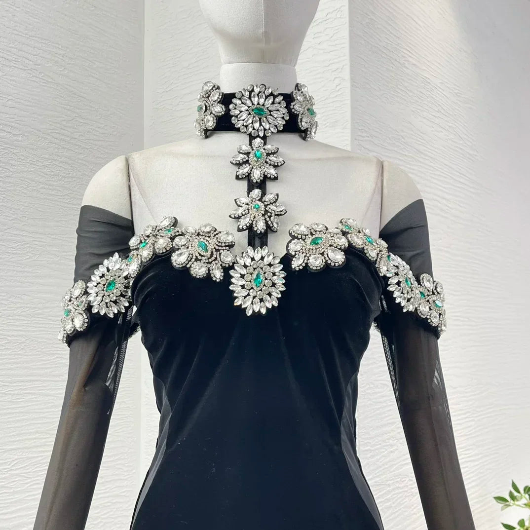 Black Tulle Long Sleeves Mermaid Dress