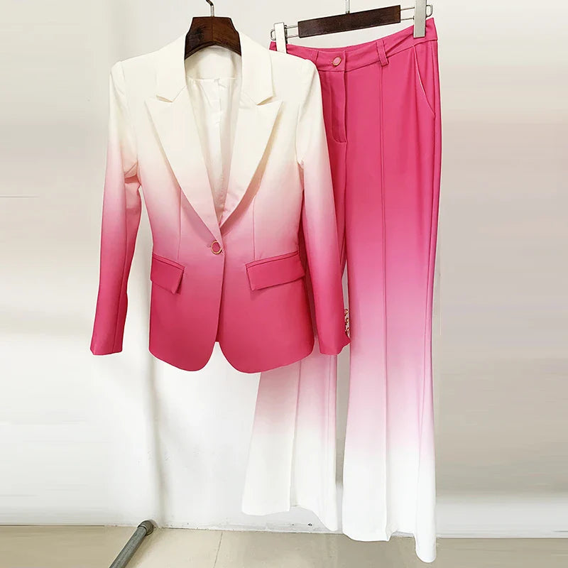 Gradient Single Button Blazer Suit