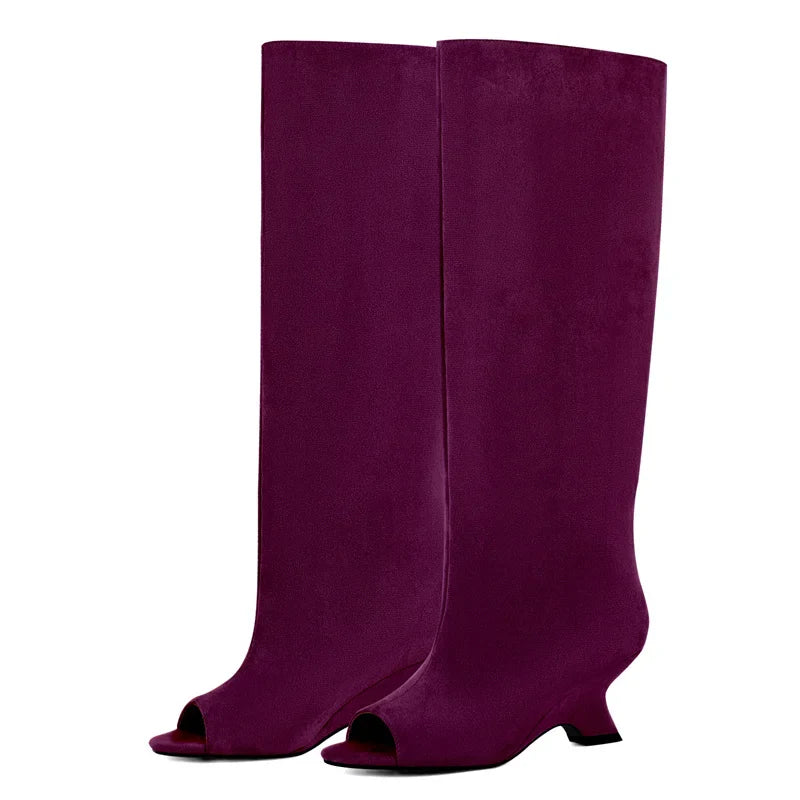 Stylish Flock Peep-Toe Boots