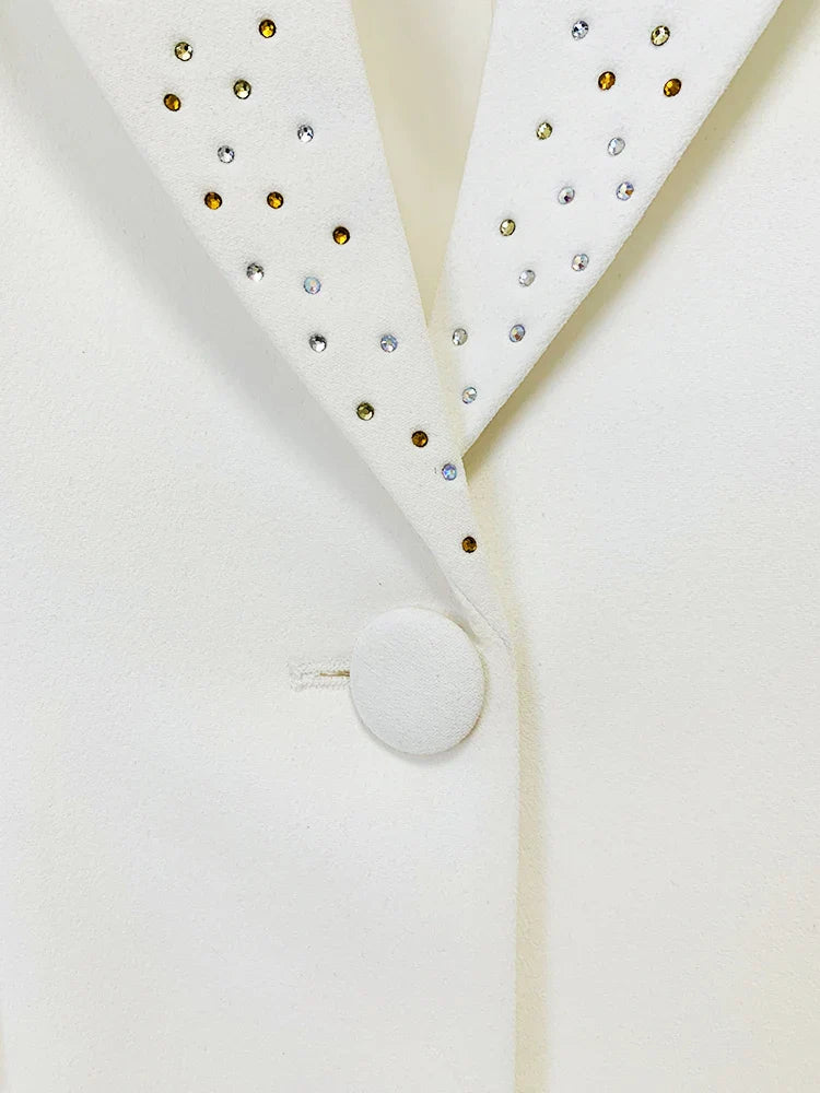 Lovely Single Button Diamonds Beaded Blazer