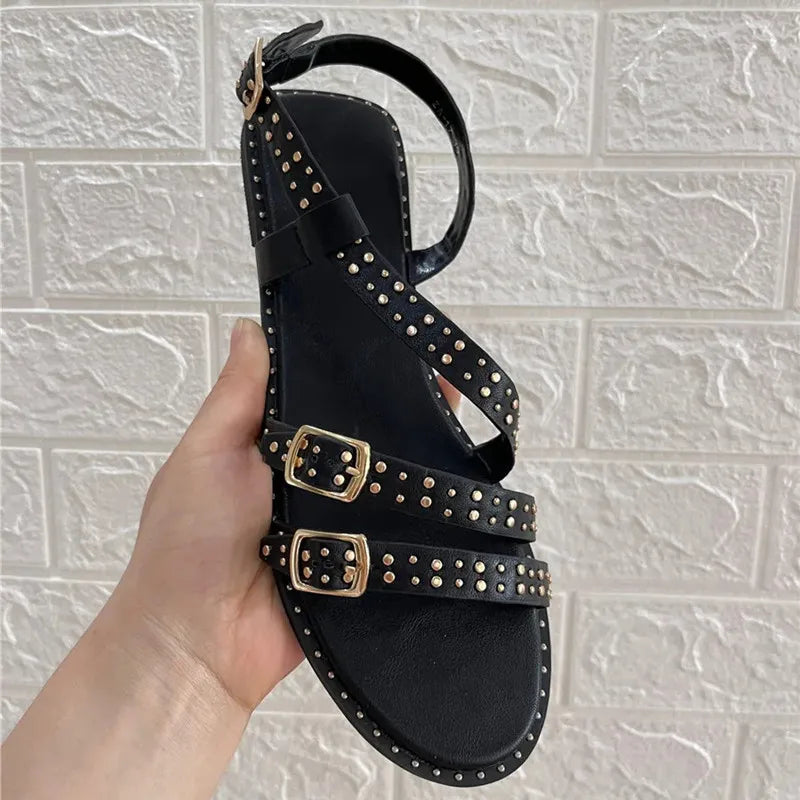 Rivet Strap Buckle Casual Sandals