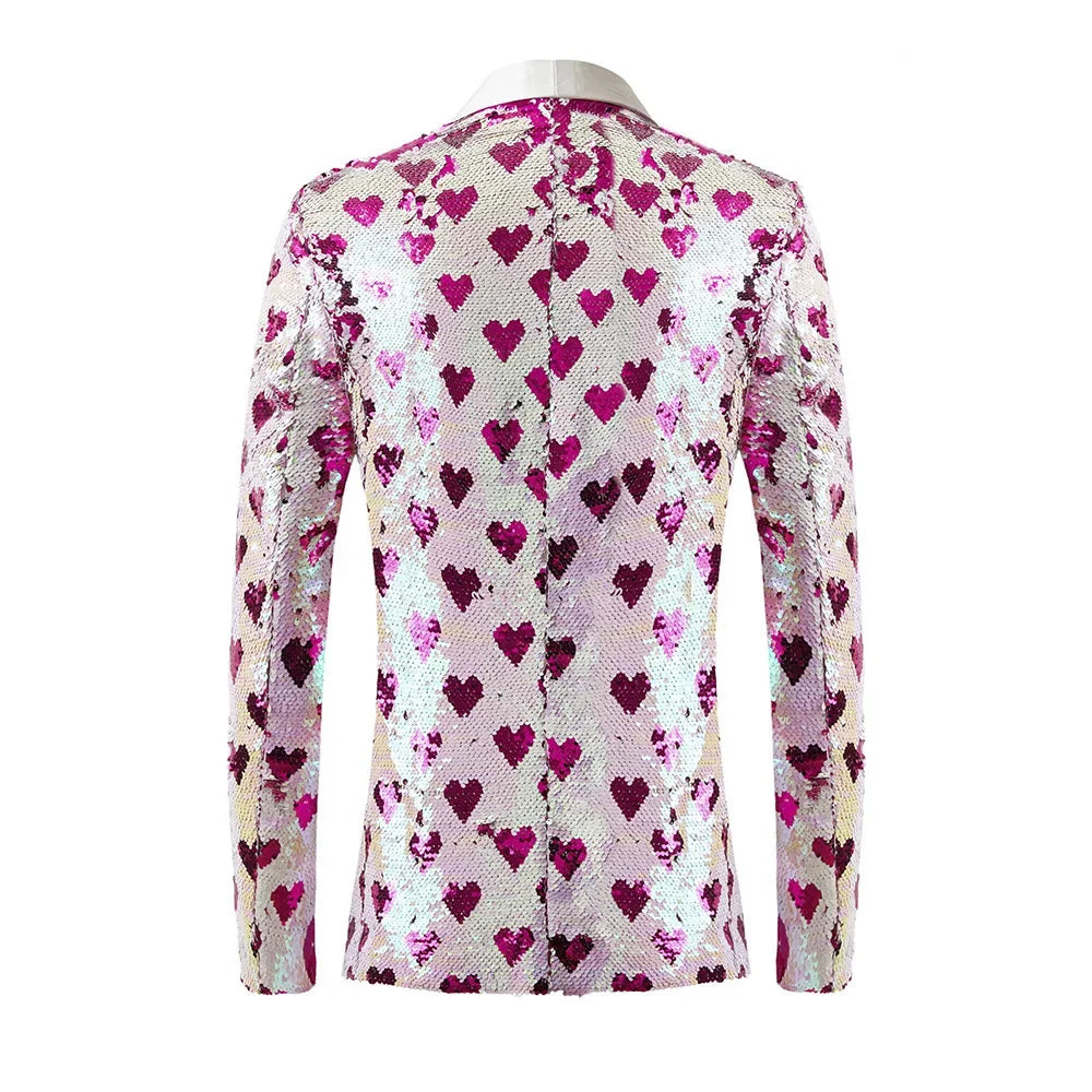 Sparkling Sequin Heart Pattern Blazer