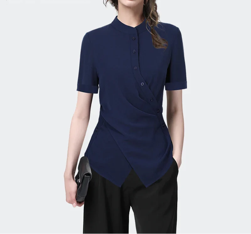 Trendy Blue High Neck Blouse