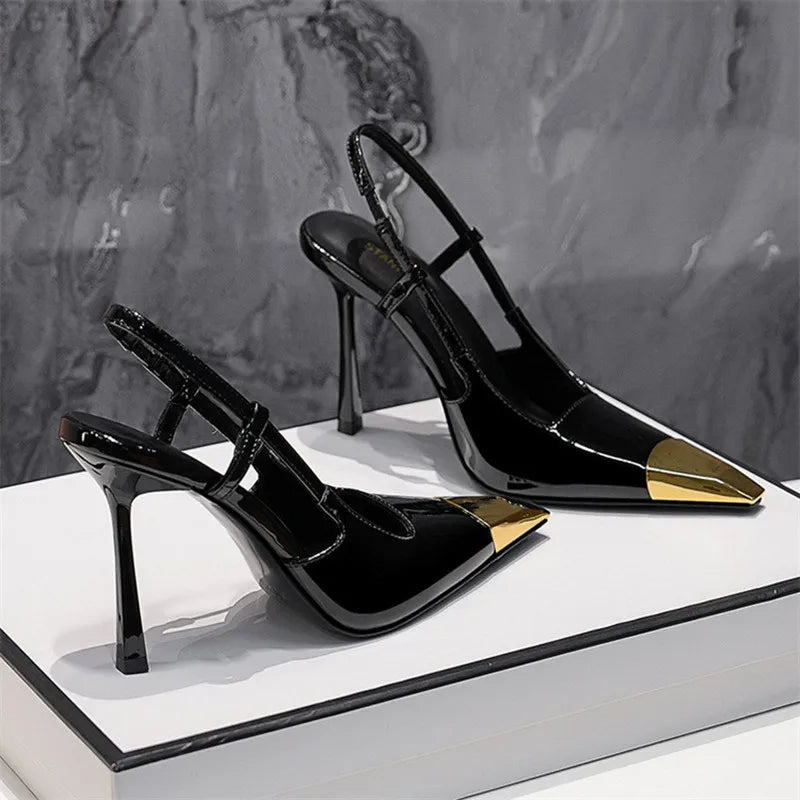 Metal Square Toe Stiletto High Heels