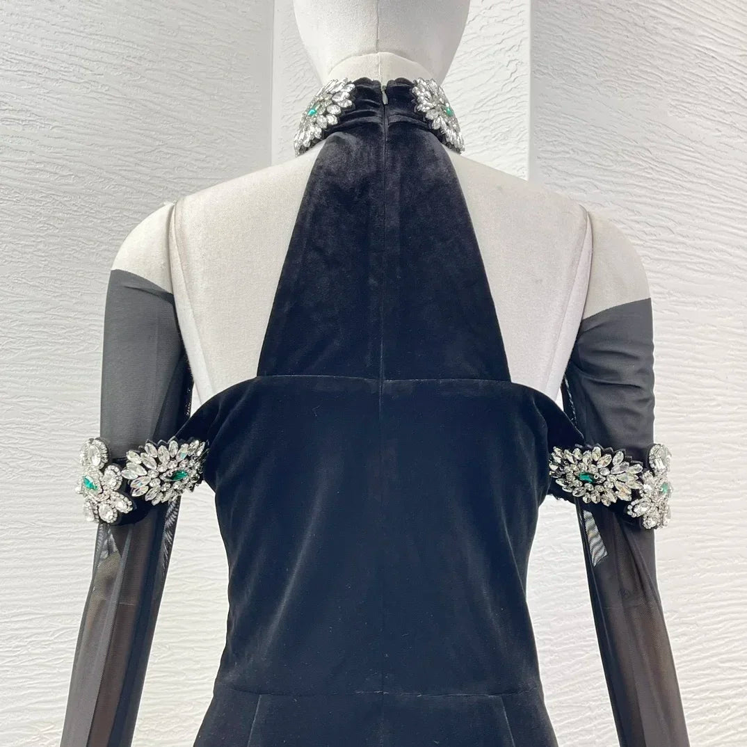 Black Tulle Long Sleeves Mermaid Dress