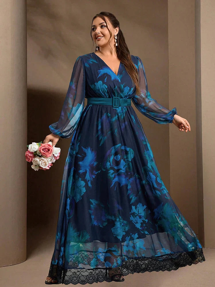 Contrast Lantern Sleeves Maxi Dress
