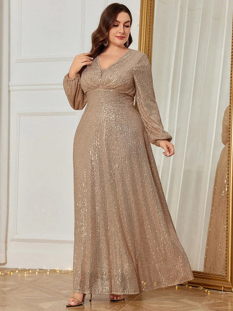 Plus Size V-Neck Formal Maxi Dress