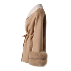 Real Fur Cuff Cashmere Wool Coat