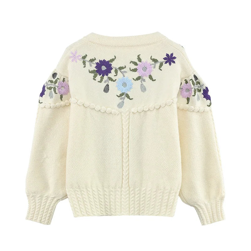 Flower Embroidery Cashmere Sweater