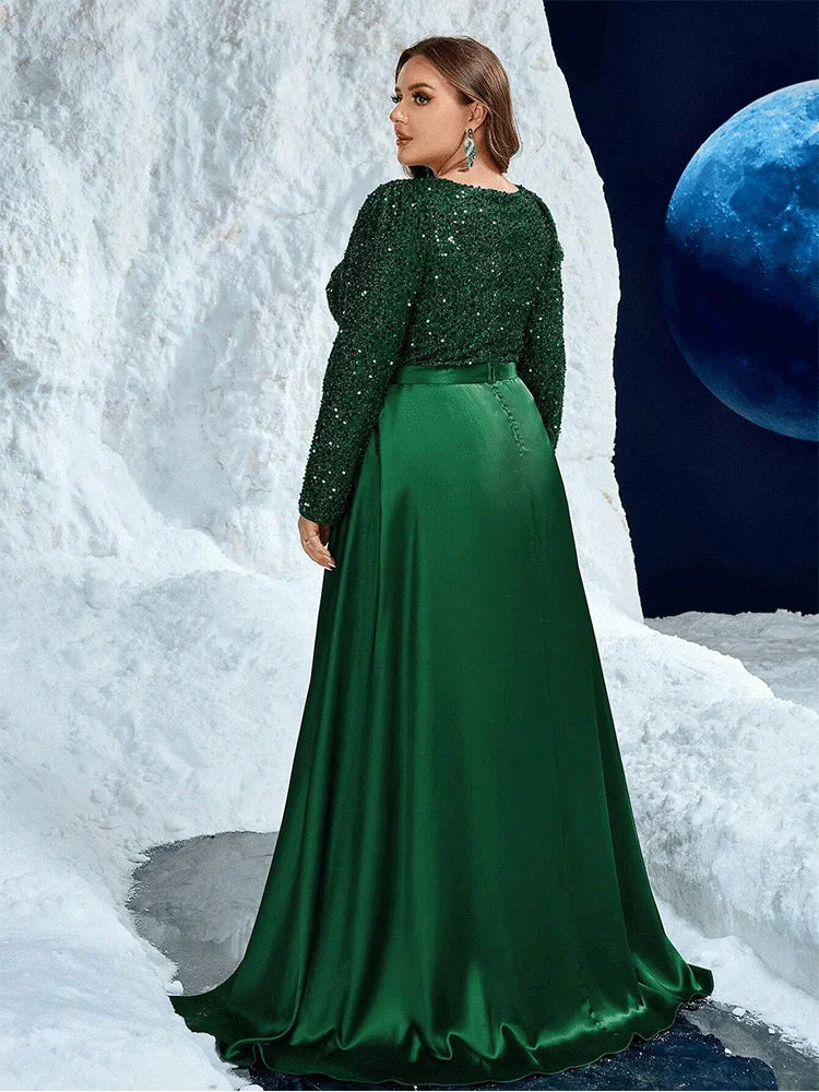 Shiny Round Neck Evening Gown