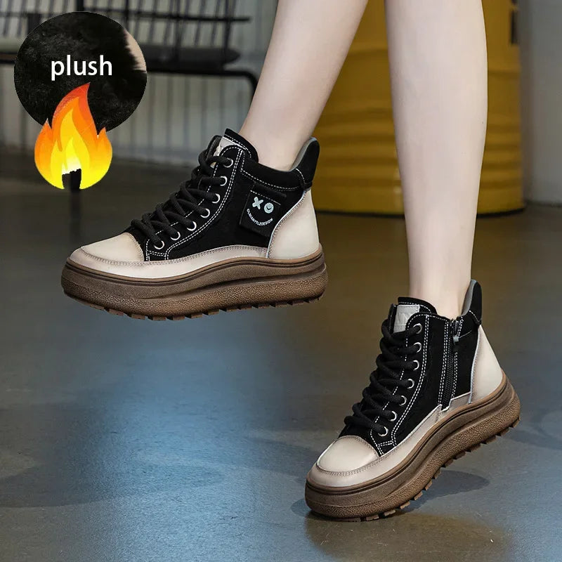 Mixed Color Motorcycle Wedge Booties