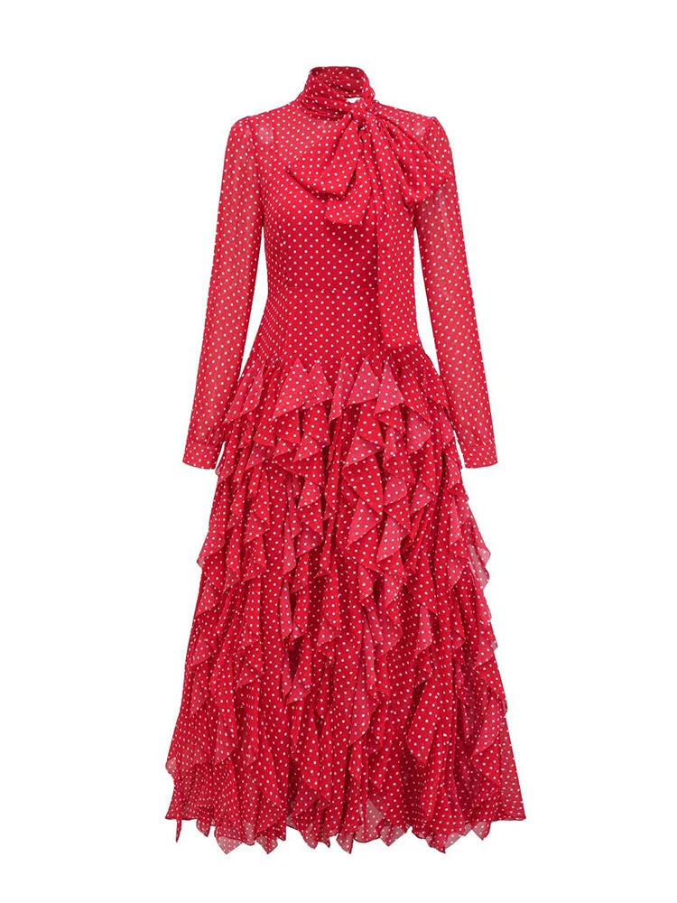 Tierred Dot Long Ball Gown Dress