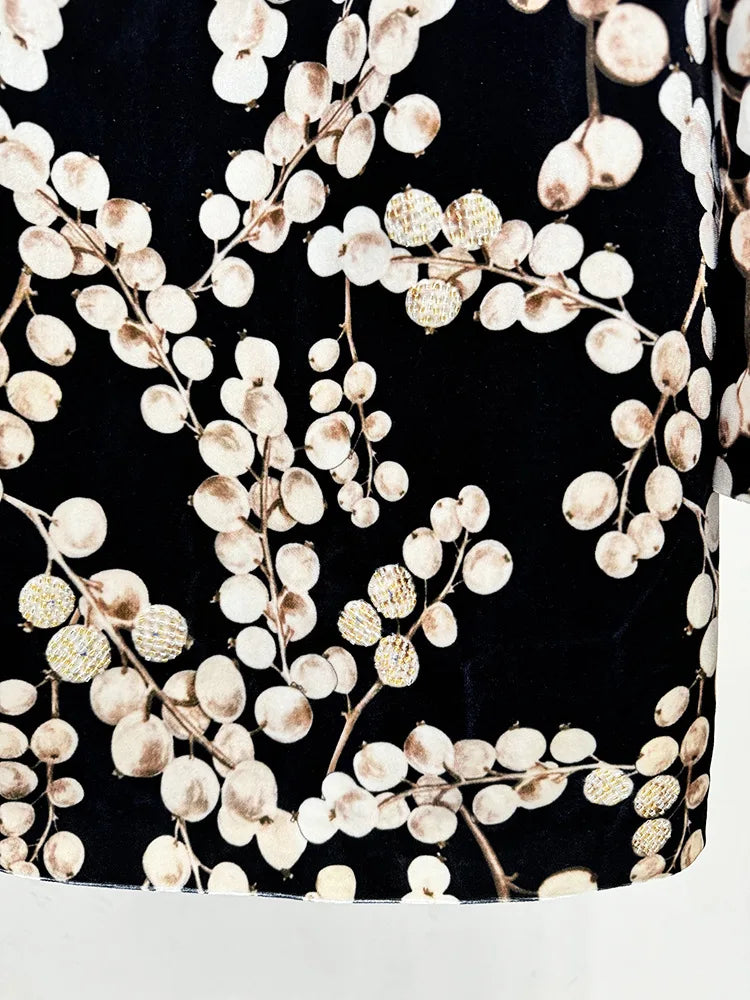 Fruit Printed Mini Velvet Dress