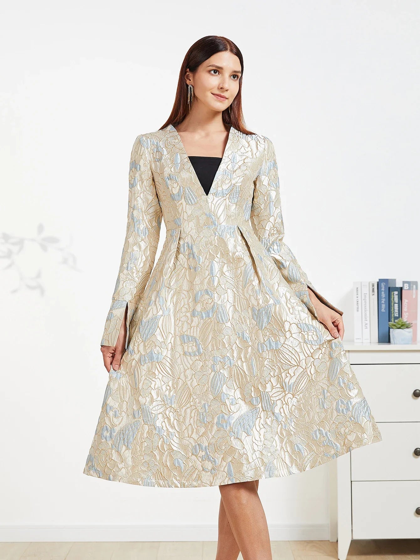 High-End Embroidered Midi Dress