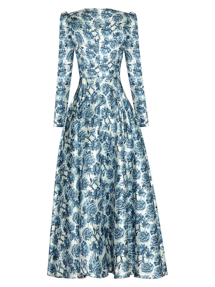 Elegant Vintage Floral Print Maxi Dress