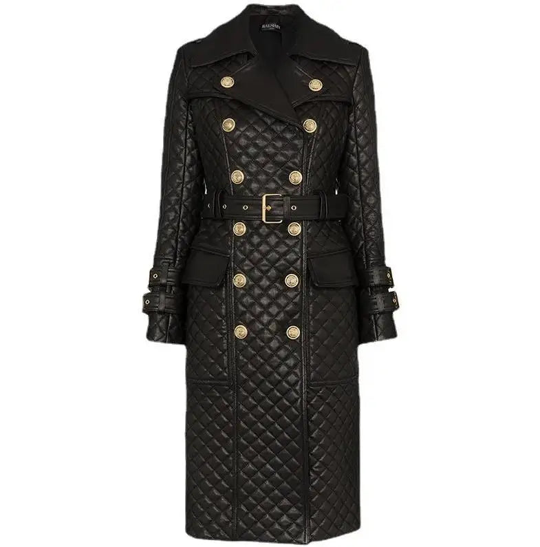 Button-up Belted Sheepskin Leather Trench Coat
