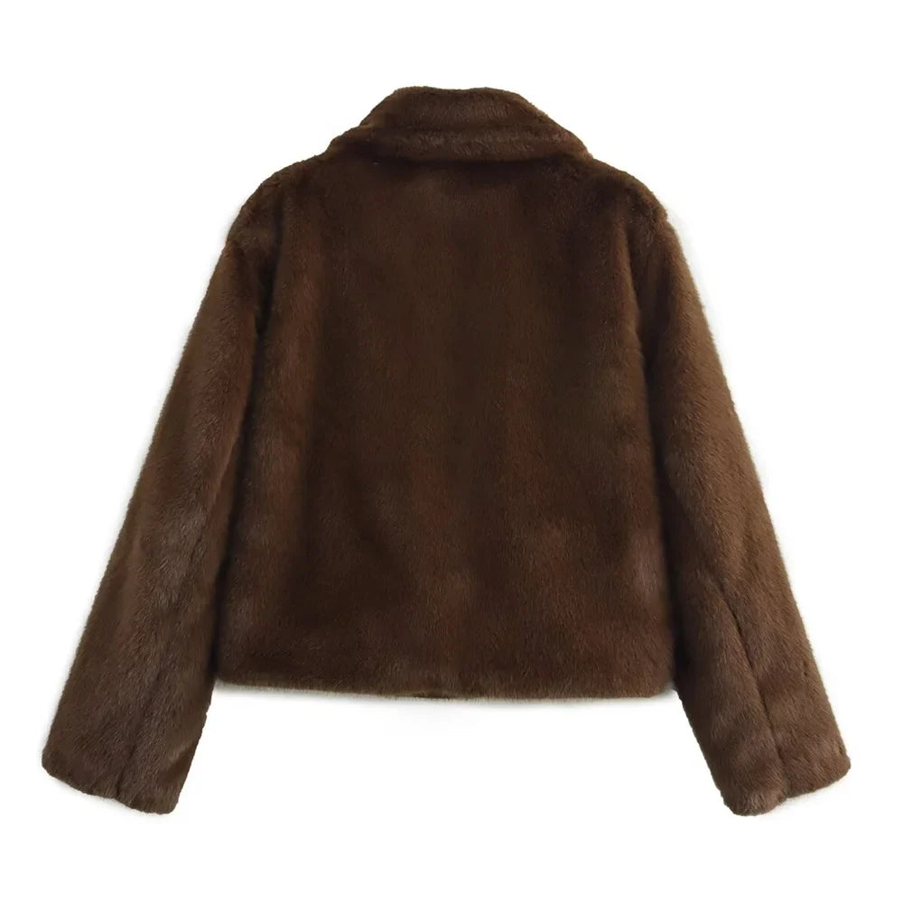 Embellished Lapel Fur Jacket