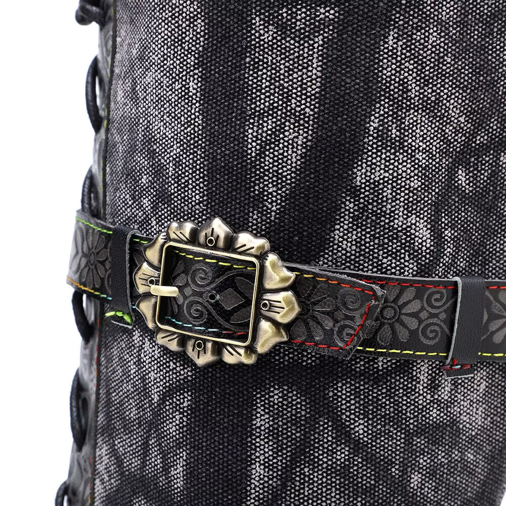 Denim Print Ankle Boots