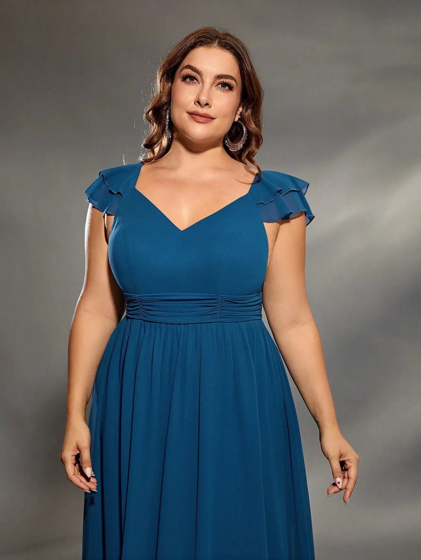 Double Layers Lotus Sleeve Evening Gown