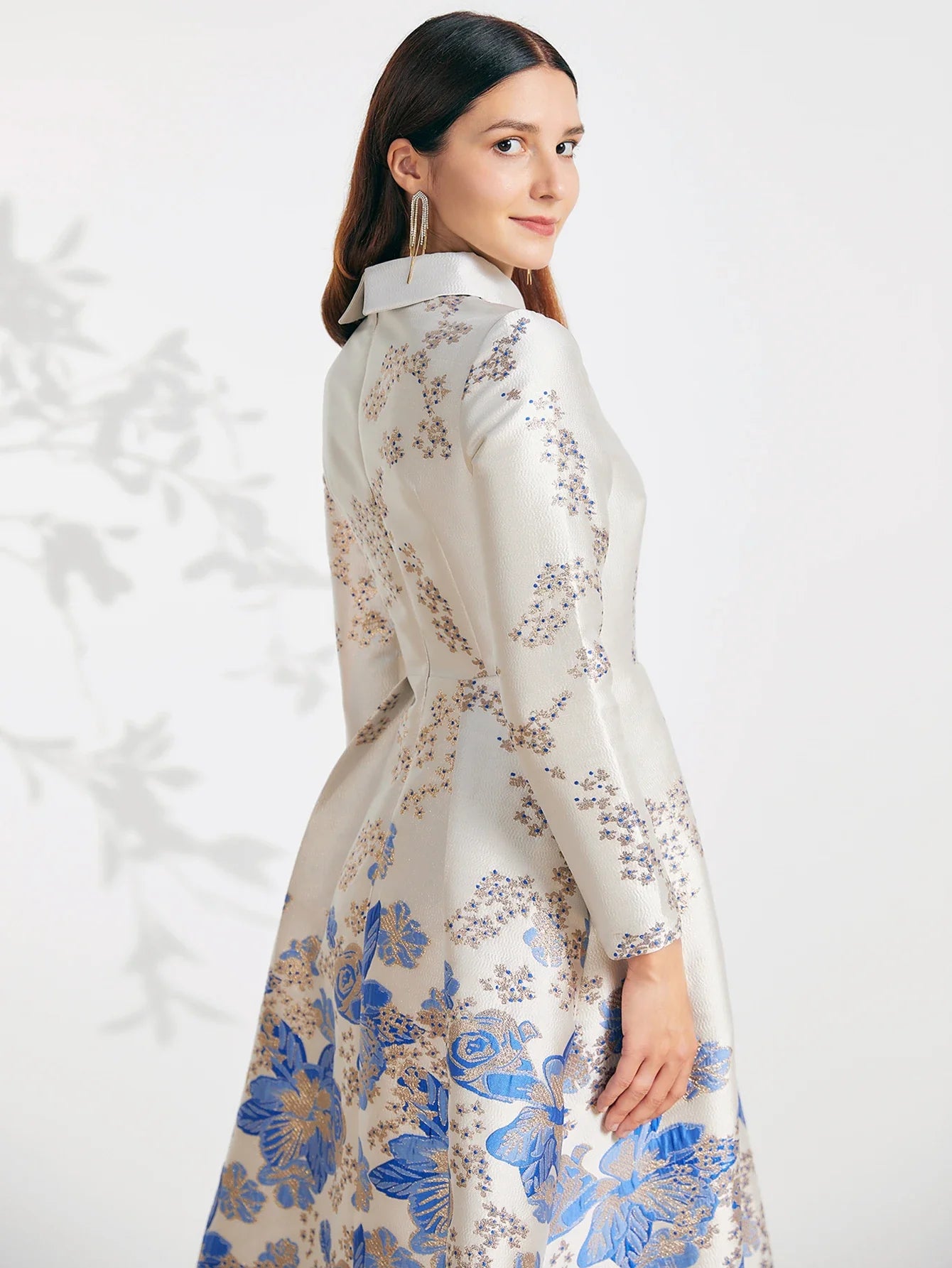 Elegant Floral Jacquard Women Maxi Dress