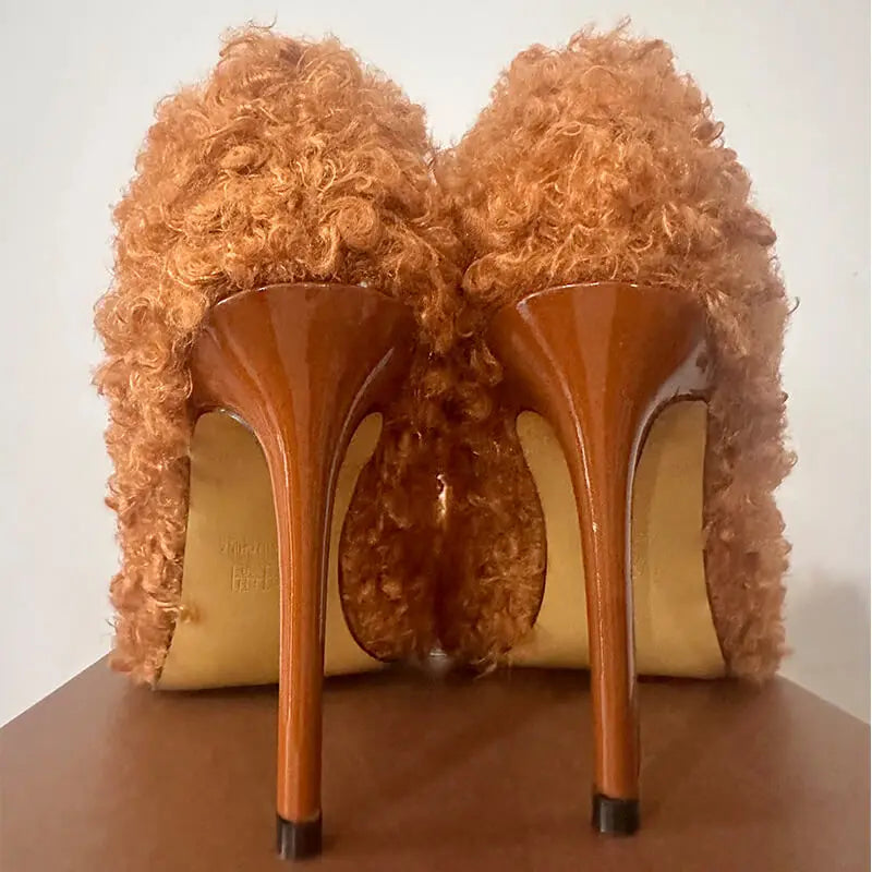 Faux Fur Pointed Toe Party Heels