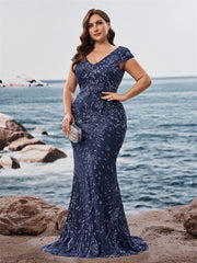 Fancy V-Neck Sequin Evening Party Dress