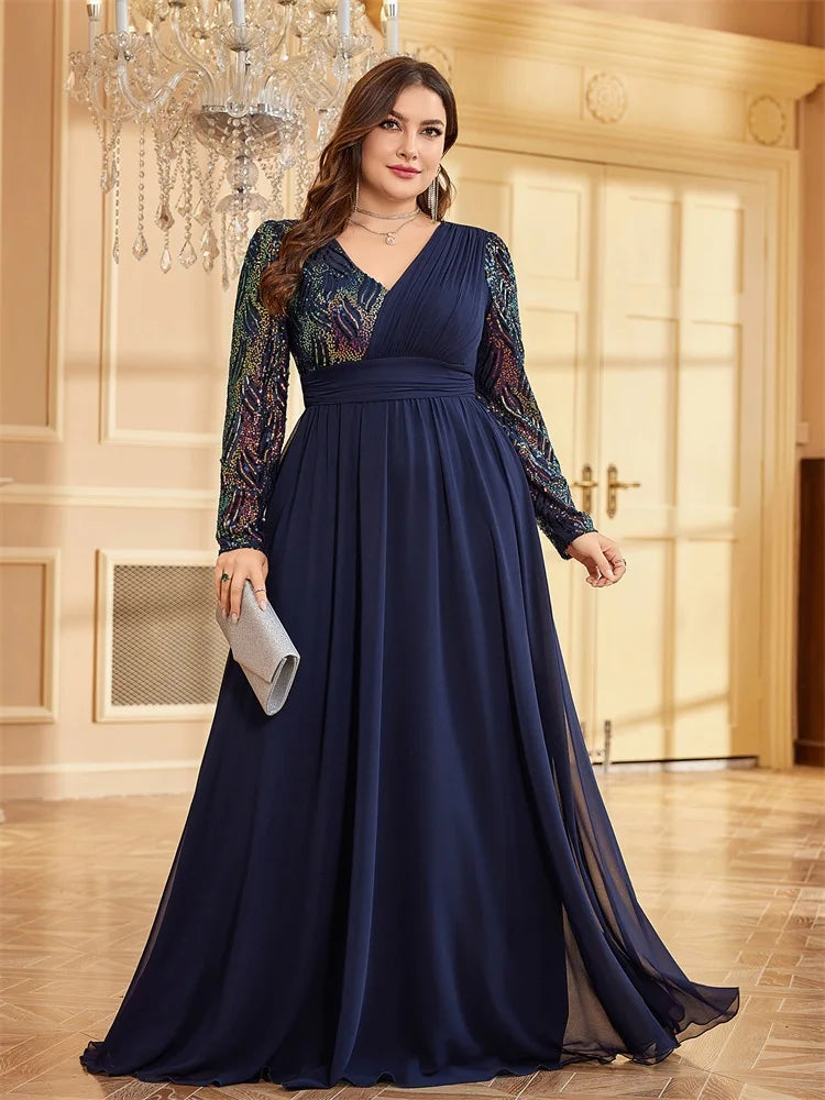 Chiffon Sequin Plus Size Women's Cocktail Party Gown