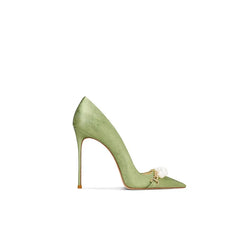 Beautiful Grass Green Satin High Heels