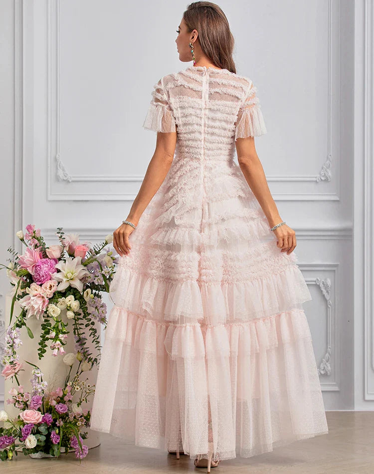 Polka Dot Cascading Ruffle Dress
