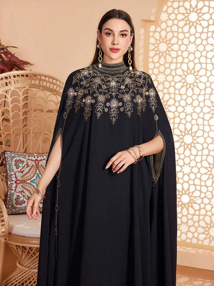 Embroidered Cape Sleeve Maxi Dress