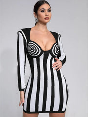 Luxury Black & White Mini Party Dress